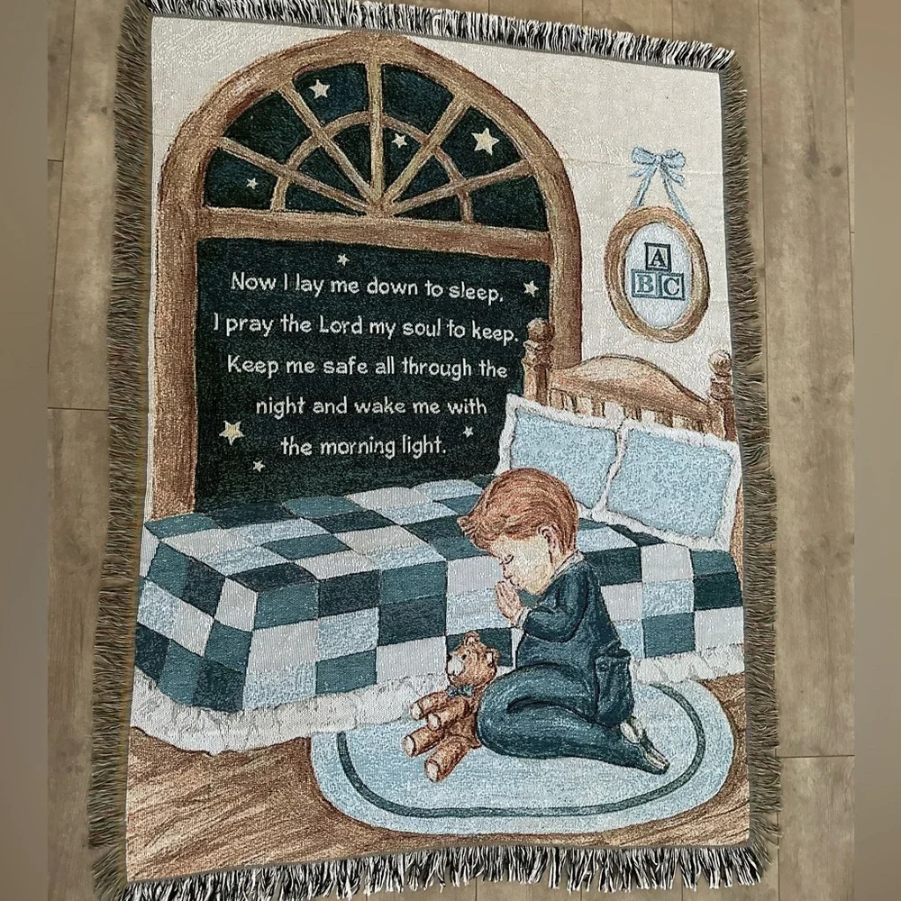 Children's Bedtime Prayer Throw Blanket Now I Lay Me Down to Sleep Boy Tapestry